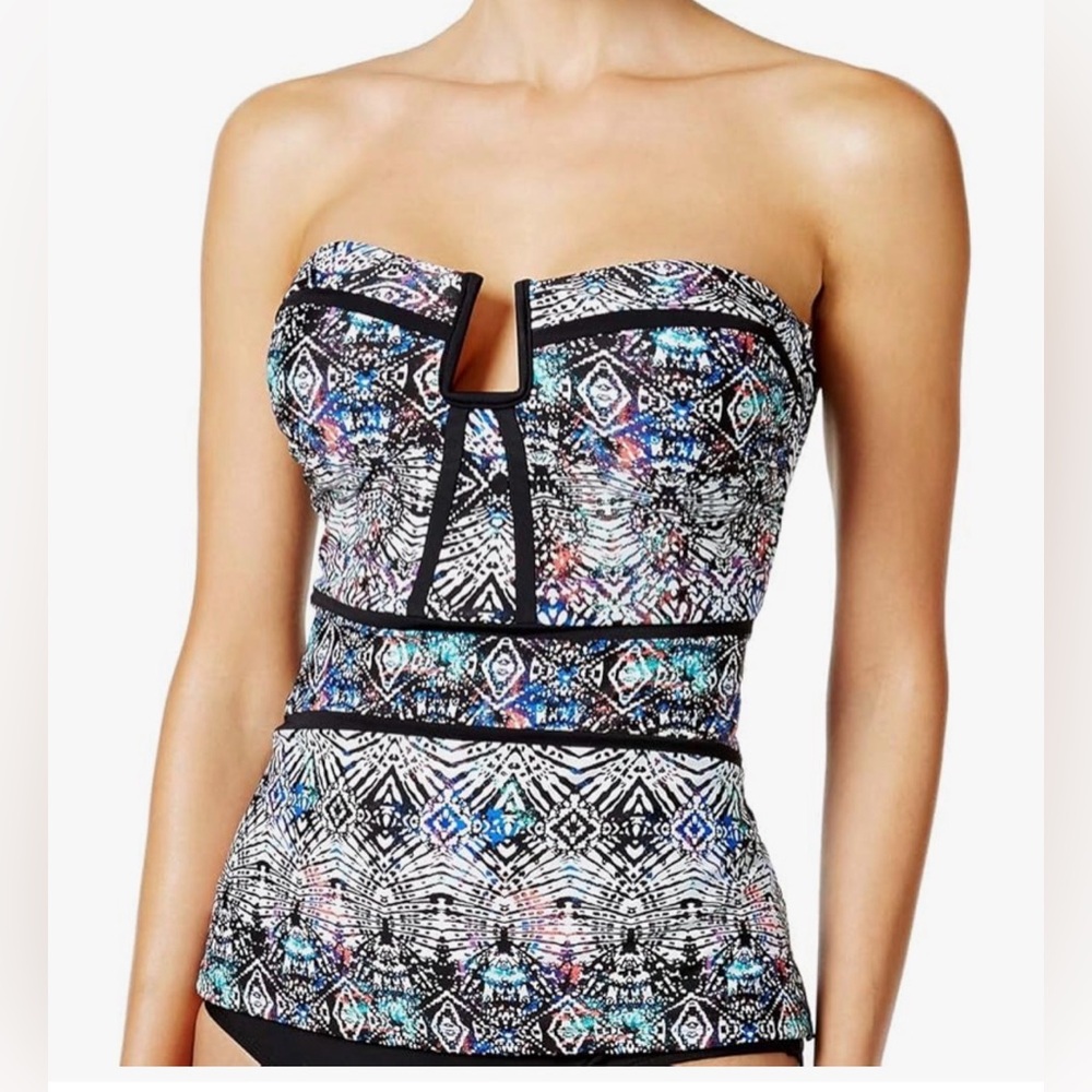 Island Escape Black, White & Blue Patterned Bandeau Tankini